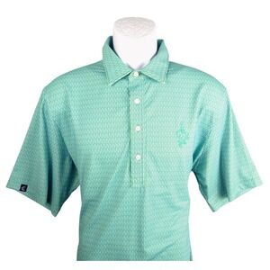 Criquet Mens Performance Polo Shirt Large Green Bottle Opener Print Golf Top